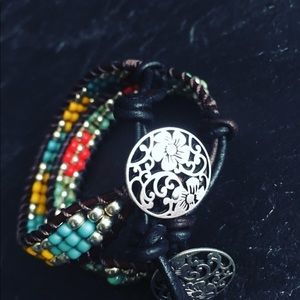 Boho leather beaded bracelet